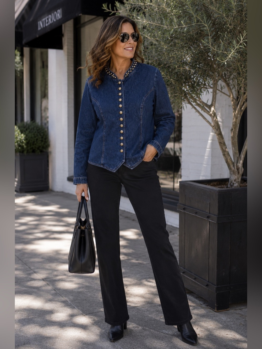 Stonebridge Studded Denim Jacket Women’s 18W Dark Wash Button Front Cotton